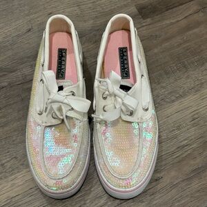 Sperry Women's Sequin Flats - Cream and Pink